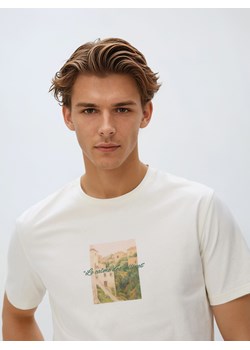 Reserved - T-shirt regular z bawełny merceryzowanej - złamana biel ze sklepu Reserved w kategorii T-shirty męskie - zdjęcie 188313390