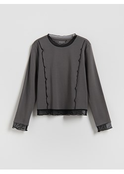 Reserved - Gładka bluzka z siateczką - ciemnoszary ze sklepu Reserved w kategorii Bluzki dziewczęce - zdjęcie 188313491