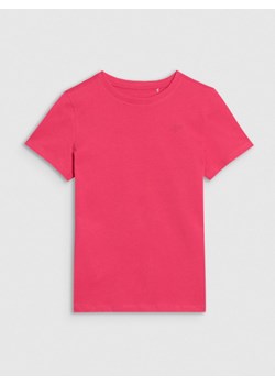 Dziewczęcy t-shirt basic 4F 4FJWSS25TTSHF2177 - różowy ze sklepu Sportstylestory.com w kategorii Bluzki dziewczęce - zdjęcie 188326953