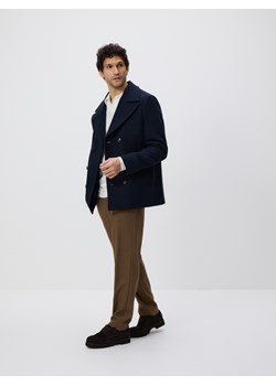 Reserved - Dwurzędowy płaszcz z dodatkiem wełny - granatowy ze sklepu Reserved w kategorii Płaszcze męskie - zdjęcie 188331101
