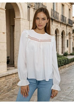 Sinsay - Bluzka z falbankami i ażurową wstawką - biały ze sklepu Sinsay w kategorii Bluzki damskie - zdjęcie 188332273