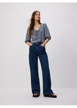Reserved - Jeansy wide leg z dodatkiem lnu - granatowy ze sklepu Reserved w kategorii Jeansy damskie - zdjęcie 188333090