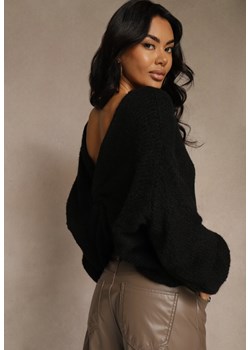 Czarny Oversizowy Sweter z Dodatkiem Wełny Zdobiony Węzłem Lawedana ze sklepu renee.pl w kategorii Swetry damskie - zdjęcie 188338321