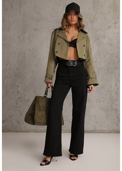 Czarne Szerokie Spodnie High Waist z Bawełny Rhethyphe ze sklepu renee.pl w kategorii Spodnie damskie - zdjęcie 188338331