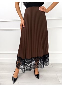 Czekoladowa Plisowana Spódnica z Koronką ze sklepu ModnaKiecka.pl w kategorii Spódnice - zdjęcie 188346883