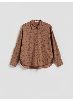 Reserved - Bawełniana koszula z haftowaniem - brązowy ze sklepu Reserved w kategorii Bluzki damskie - zdjęcie 188347150