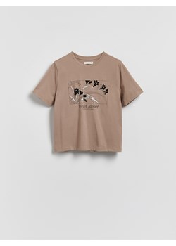 Reserved - Bawełniany t-shirt z nadrukiem - brązowy ze sklepu Reserved w kategorii Bluzki damskie - zdjęcie 188347181