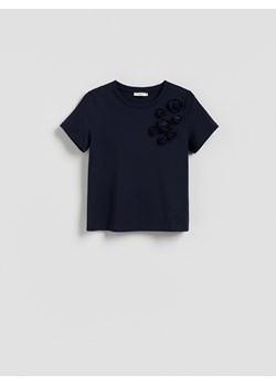 Reserved - T-shirt z kwiatową aplikacją - granatowy ze sklepu Reserved w kategorii Bluzki damskie - zdjęcie 188347183