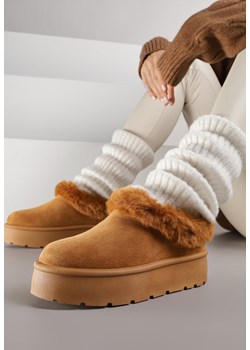Brązowe Krótkie Śniegowce na Platformie Ozdobione Futerkiem Sewlara ze sklepu renee.pl w kategorii Śniegowce damskie - zdjęcie 188347422