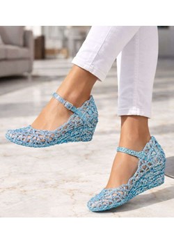 Wodoodporne sandały na koturnie Niebieskie /H2 14568 T890/ ze sklepu Pantofelek24.pl w kategorii Sandały damskie - zdjęcie 188349573