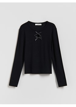 Reserved - Prążkowana koszulka z wiskozy - czarny ze sklepu Reserved w kategorii Bluzki dziewczęce - zdjęcie 188350790