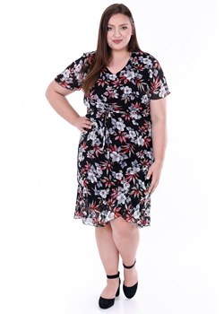Sukienka FSU1076 CZARNY szaro amarantowe kwiaty ze sklepu fokus.pl w kategorii Sukienki - zdjęcie 188351192