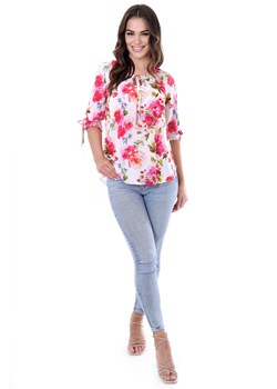 Bluzka FBZ1034 EKRI czerwone kwiaty ze sklepu fokus.pl w kategorii Bluzki damskie - zdjęcie 188351220