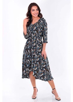 Sukienka FSU1073 CZARNY ekri niebieskie kwiatki ze sklepu fokus.pl w kategorii Sukienki - zdjęcie 188351314