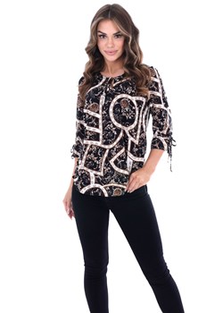 Bluzka FBZ1034 CZARNY ekri ścieżki beżowe liście ze sklepu fokus.pl w kategorii Bluzki damskie - zdjęcie 188351330
