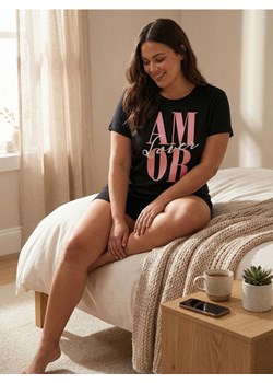 Sinsay - Bawełniana piżama dwuczęściowa z napisem - czarny ze sklepu Sinsay w kategorii Piżamy damskie - zdjęcie 188353881