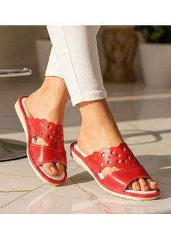 Czerwone ażurowe domowe klapki kapcie /D6-1 16246 S165/ ze sklepu Pantofelek24.pl w kategorii Kapcie damskie - zdjęcie 188356541
