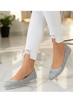 Materiałowe szare balerinki jak tenisówki /C1-1 14386 T046/ ze sklepu Pantofelek24.pl w kategorii Balerinki - zdjęcie 188356542
