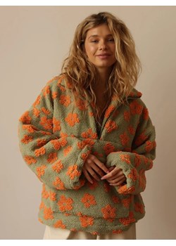 Damski polar oversize w kwiatki - Zielony S ze sklepu Intimica.pl w kategorii Bluzy damskie - zdjęcie 188358023