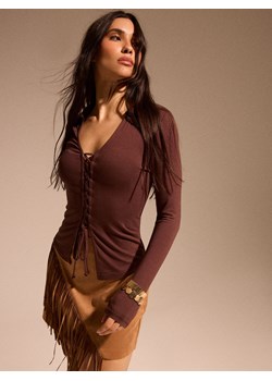 Mohito - Bluzka z ozdobnym przodem - brązowy ze sklepu Mohito w kategorii Bluzki damskie - zdjęcie 188360692