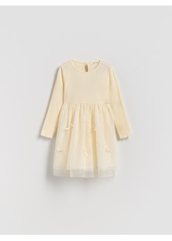 Reserved - Sukienka z tiulowym dołem - kremowy ze sklepu Reserved w kategorii Sukienki dziewczęce - zdjęcie 188360831