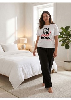 Sinsay - Bawełniana piżama dwuczęściowa z napisem - kremowy ze sklepu Sinsay w kategorii Piżamy damskie - zdjęcie 188361960