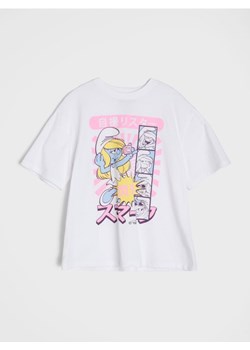 Sinsay - Bawełniana koszulka z nadrukiem The Smurfs - biały ze sklepu Sinsay w kategorii T-shirty chłopięce - zdjęcie 188362011