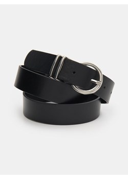 Sinsay - Pasek z imitacji skóry ze srebrną klamrą i srebrnymi szlufkami - czarny ze sklepu Sinsay w kategorii Paski damskie - zdjęcie 188362030