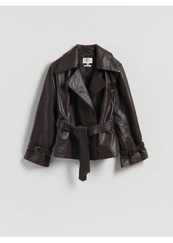 Reserved - Skórzana kurtka z kołnierzem - ciemnobrązowy ze sklepu Reserved w kategorii Kurtki damskie - zdjęcie 188374904