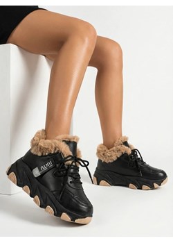 Czarne sportowe sneakersy damskie z futerkiem Nonua- Obuwie ze sklepu royalfashion.pl w kategorii Buty sportowe damskie - zdjęcie 188377061