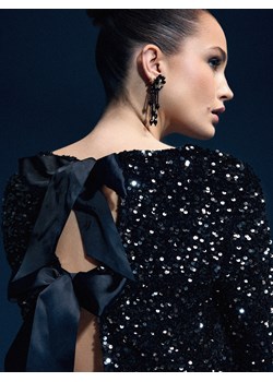 Mohito - Cekinowa czarna bluzka z kokardkami - czarny ze sklepu Mohito w kategorii Bluzki damskie - zdjęcie 188377172