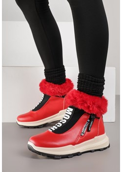 Czerwone Śniegowce na Grubej Podeszwie z Futerkiem Heflana ze sklepu born2be.pl w kategorii Śniegowce damskie - zdjęcie 188377521