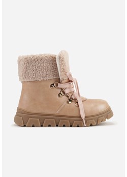 Różowe Sznurowane Botki Vices z Kożuszkiem i Tłoczoną Podeszwą Nelianea ze sklepu born2be.pl w kategorii Buty zimowe dziecięce - zdjęcie 188377774