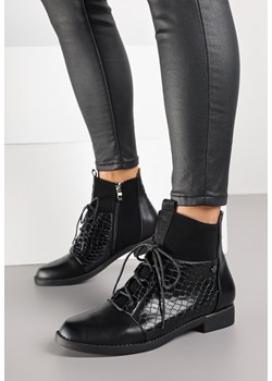Czarne Botki Vices Typu Trzewiki ze Wzorem w Stylu Krokodyla Alerriva ze sklepu born2be.pl w kategorii Botki - zdjęcie 188377894