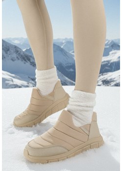 Ciemnobeżowe Pikowane Sneakersy Śniegowce na Grubej Tłoczonej Platformie Verta ze sklepu born2be.pl w kategorii Śniegowce damskie - zdjęcie 188377911