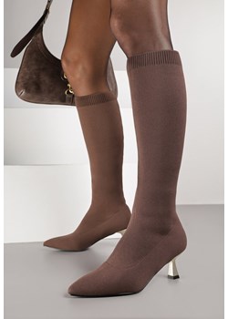 Brązowe Kozaki Vices na Obcasie Kaczuszce z Elastyczną Cholewką Asenella ze sklepu born2be.pl w kategorii Kozaki damskie - zdjęcie 188377922