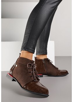 Brązowe Lakierowane Botki Vices z Tłoczeniem Ozvila ze sklepu born2be.pl w kategorii Botki - zdjęcie 188377963