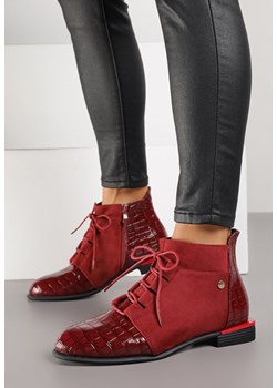 Bordowe Lakierowane Botki Vices z Tłoczeniem Ozvila ze sklepu born2be.pl w kategorii Botki - zdjęcie 188377970