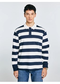 Koszulka męska polo z długim rękawem w pasy granatowo-białe Miker 100 ze sklepu Big Star w kategorii T-shirty męskie - zdjęcie 188379170