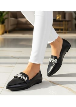 Czarne balerinki lordsy z kamieniami /D7-1 14108 T2/ ze sklepu Pantofelek24.pl w kategorii Lordsy damskie - zdjęcie 188380273