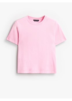 Mohito - Różowy t-shirt z merceryzowanej bawełny - pastelowy różowy ze sklepu Mohito w kategorii Bluzki damskie - zdjęcie 188384944