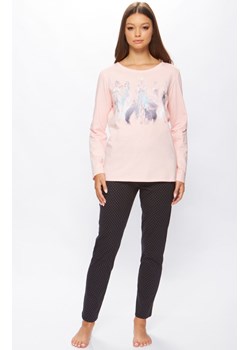 Bawełniana piżama damska z długimi rękawami i długimi nogawkami 66/5-25L/010A754, Kolor różowo-czarny, Rozmiar M, Miss Fabio ze sklepu Primodo w kategorii Piżamy damskie - zdjęcie 188385781