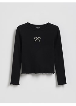 Reserved - Prążkowana koszulka z aplikacją - czarny ze sklepu Reserved w kategorii Bluzki dziewczęce - zdjęcie 188387660