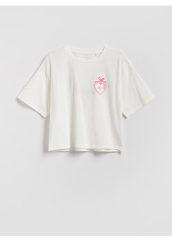 Reserved - T-shirt z nadrukiem - złamana biel ze sklepu Reserved w kategorii Bluzki dziewczęce - zdjęcie 188388062