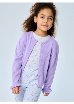 Sinsay - Ażurowy kardigan z ozdobnymi falbanami - fioletowy ze sklepu Sinsay w kategorii Swetry dziewczęce - zdjęcie 188389433