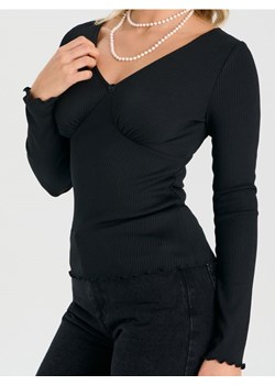 Sinsay - Prążkowana bluzka z długim rękawem - czarny ze sklepu Sinsay w kategorii Bluzki damskie - zdjęcie 188389464