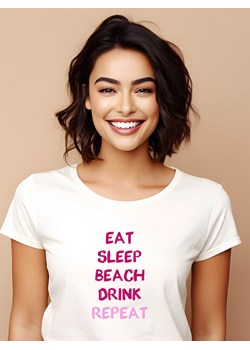 WOOOP Koszulka "Eat sleep beach drink repeat" w kolorze biało-różowym ze sklepu Limango Polska w kategorii Bluzki damskie - zdjęcie 188391892