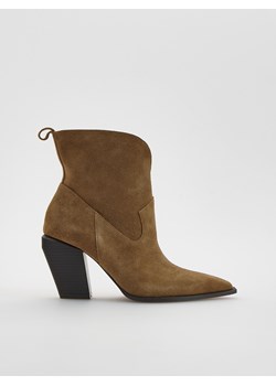 Reserved - Skórzane botki na obcasie - brązowy ze sklepu Reserved w kategorii Botki - zdjęcie 188404693