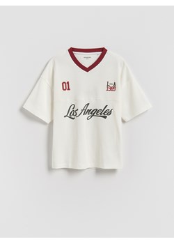 Reserved - Bawełniany t-shirt - złamana biel ze sklepu Reserved w kategorii T-shirty chłopięce - zdjęcie 188404701