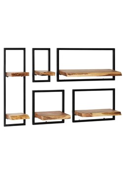 Brązowy zestaw drewnianych modułowych półek ściennych - Davero ze sklepu Edinos.pl w kategorii Półki - zdjęcie 188404834